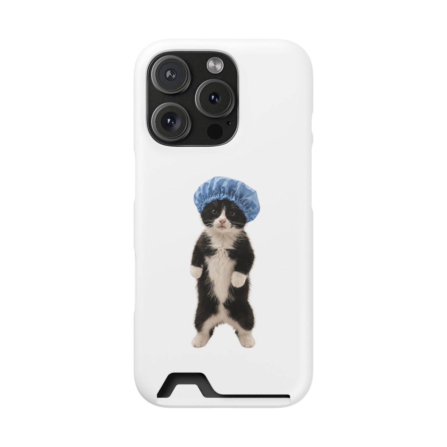 Cute Cat in Shower Cap Slim Phone Case with Card Holder