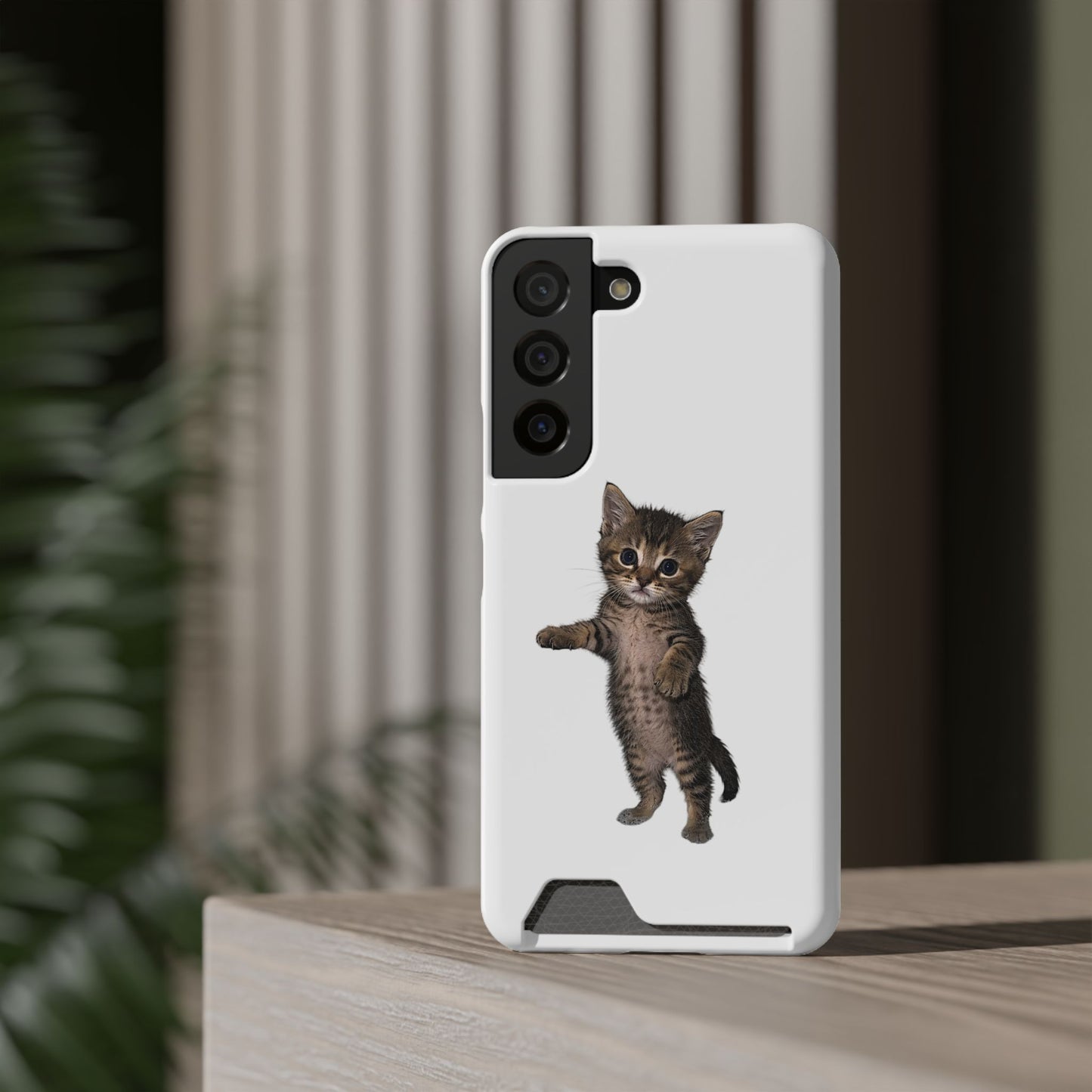 Cute Standing Kitten Phone Case with Card Holder