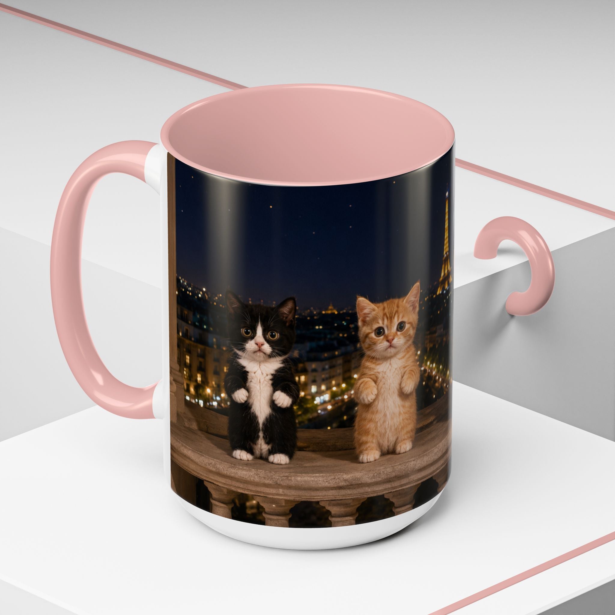 Paris Kittens Coffee Mug — Cute Cat Nightscape Accent Mug (11/15 oz)
