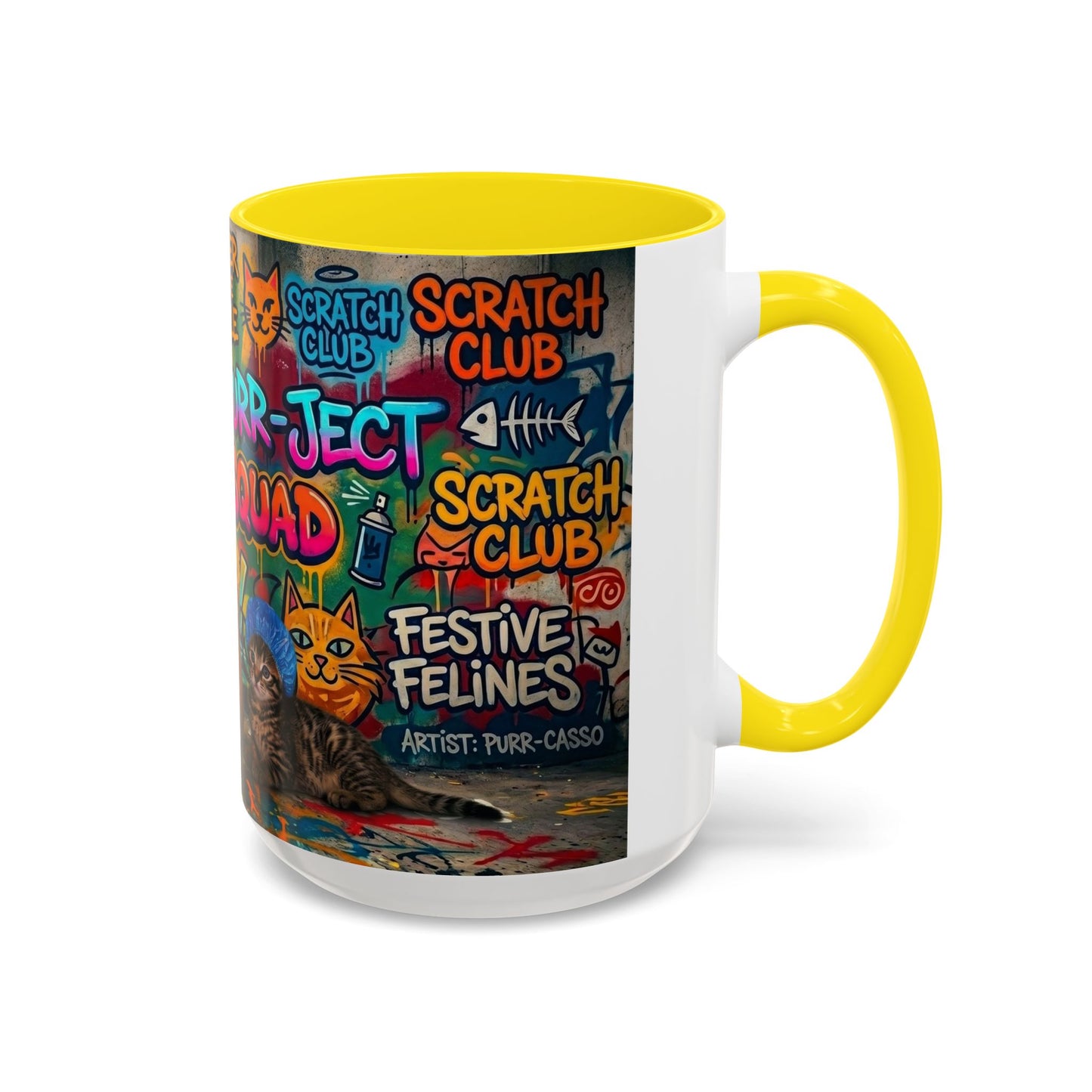 Graffiti Meow Squad Accent Coffee Mug — Cute Kittens ‘Purr-ject’ Street Art Design (11/15oz)