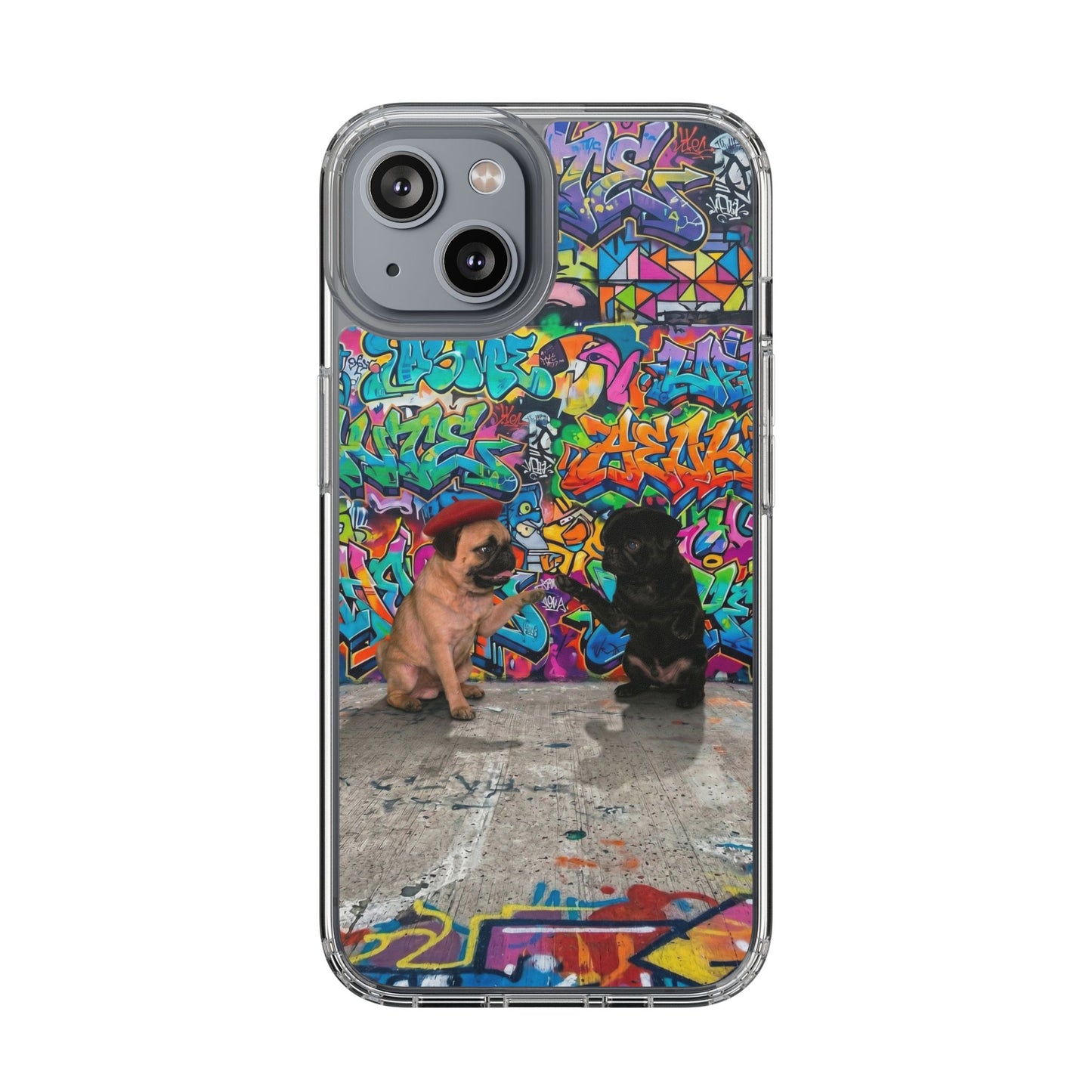 Clear Phone Case — Colorful Graffiti Pugs Design