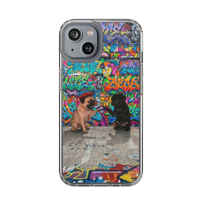 Clear Phone Case — Colorful Graffiti Pugs Design