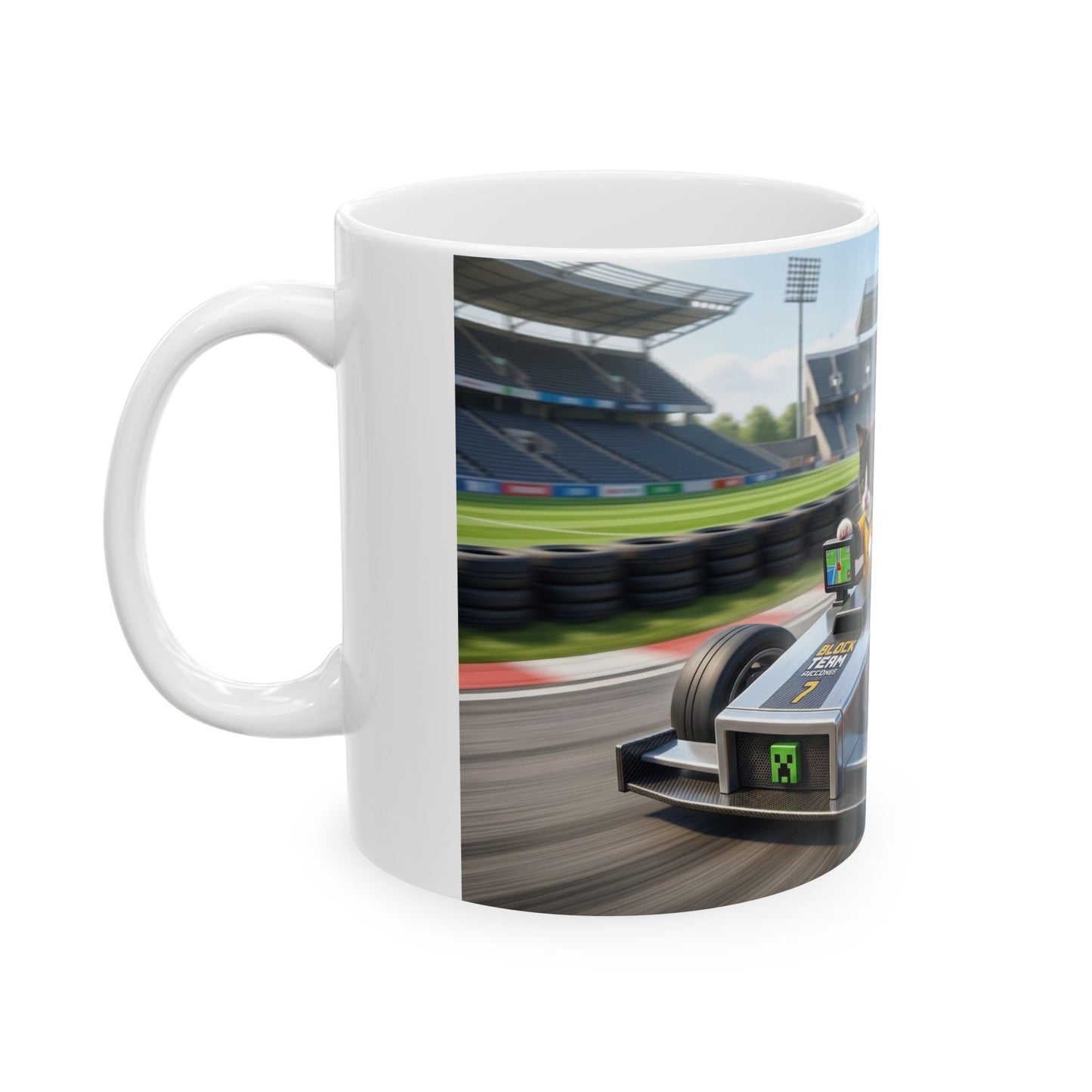 Racing Kittens Ceramic Mug (11oz, 15oz) – Cute Cat Formula Car Coffee Cup