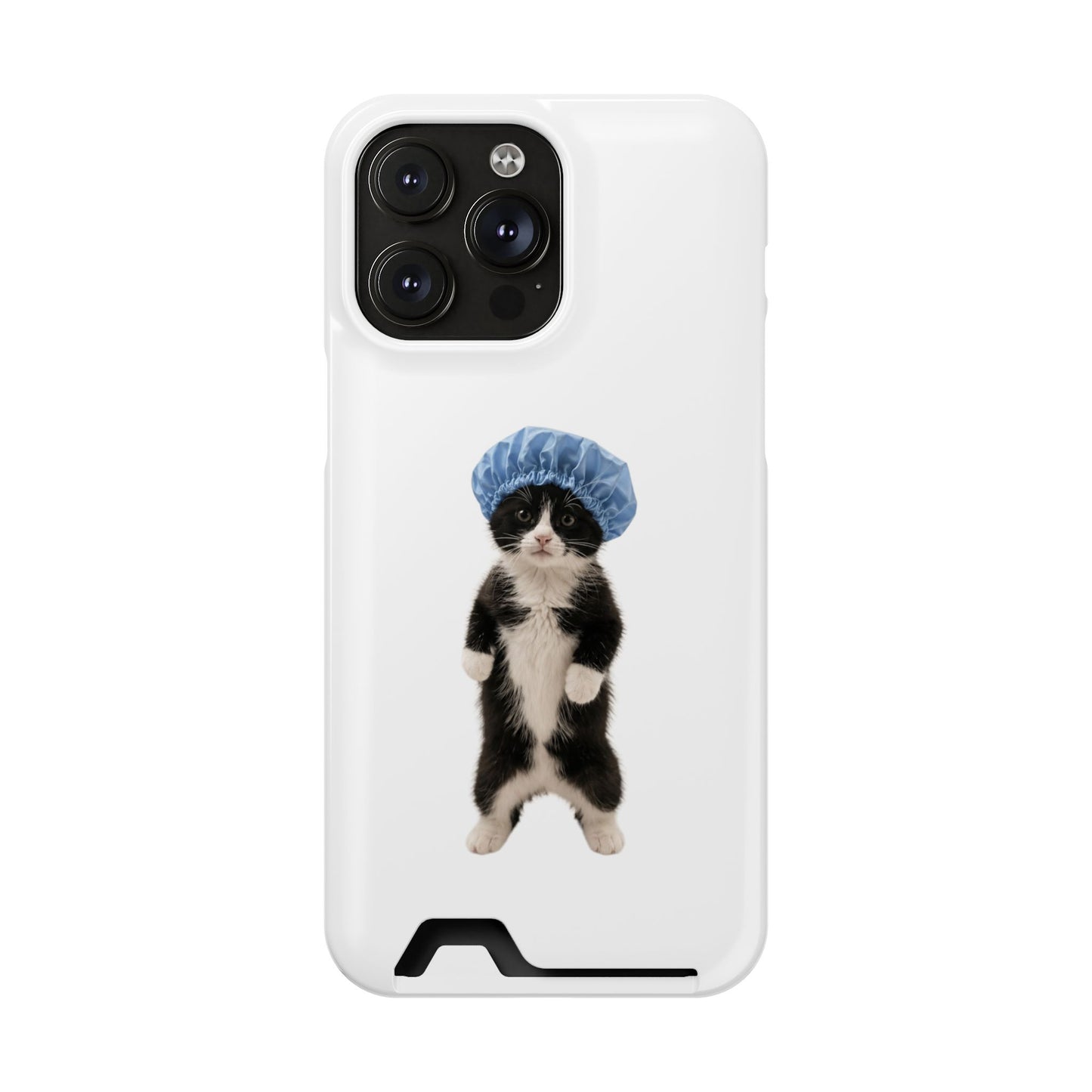 Cute Cat in Shower Cap Slim Phone Case with Card Holder