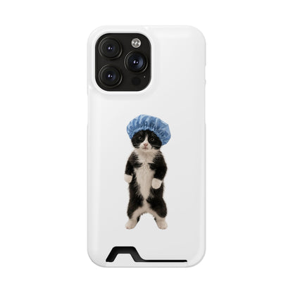 Cute Cat in Shower Cap Slim Phone Case with Card Holder