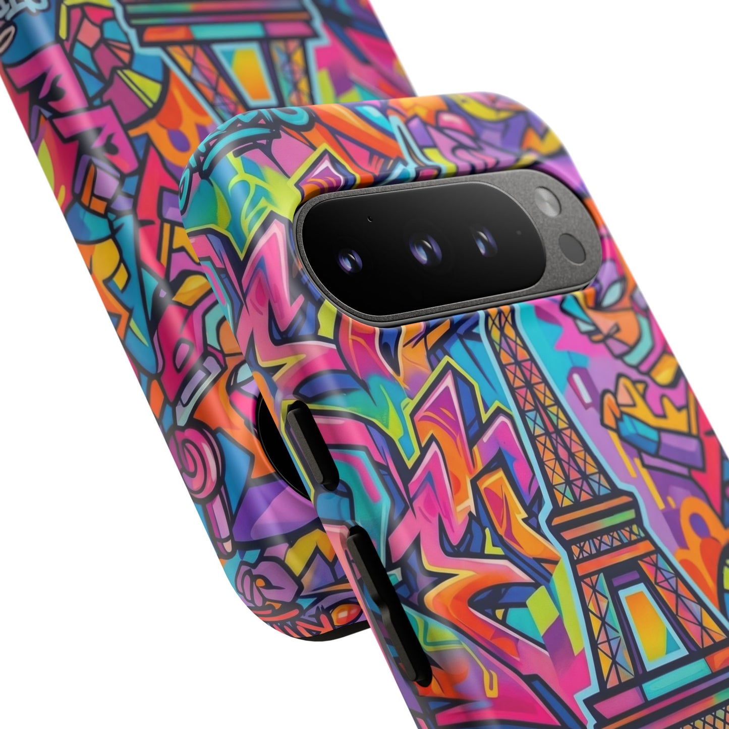 Cat Graffiti Eiffel Phone Case — Colorful Urban Parisian iPhone Cover