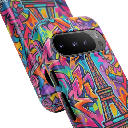 Cat Graffiti Eiffel Phone Case — Colorful Urban Parisian iPhone Cover