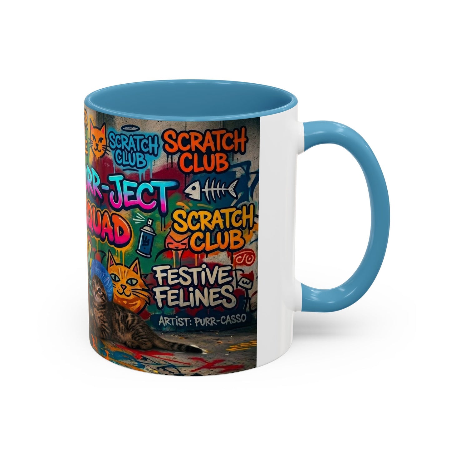Graffiti Meow Squad Accent Coffee Mug — Cute Kittens ‘Purr-ject’ Street Art Design (11/15oz)