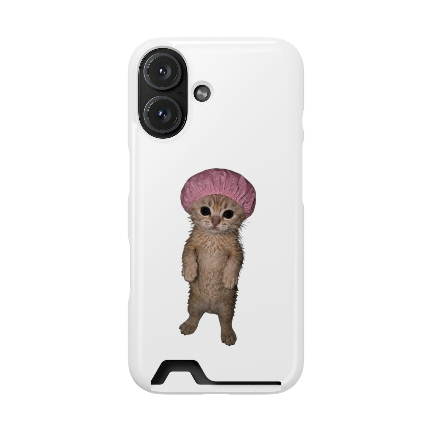 Cute Standing Kitten Cat Shower Cap  Phone Case with Card Holder