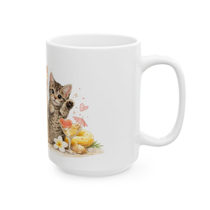 Cute Kitten Trio Ceramic Mug — Floral Cat Coffee Cup (11oz/15oz)