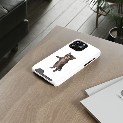 Cute Standing Kitten Phone Case with Card Holder
