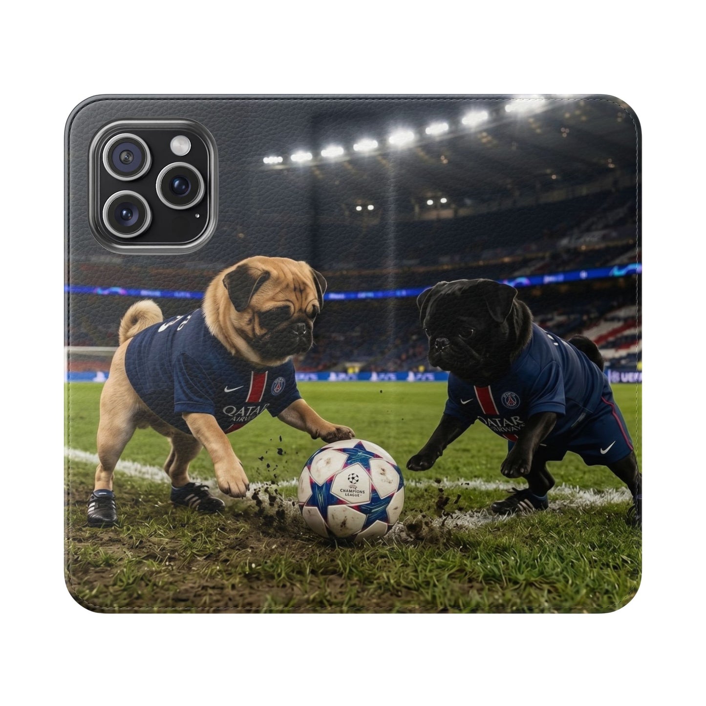 Flip Phone Case — Cute Soccer Pugs Design Wallet Cover