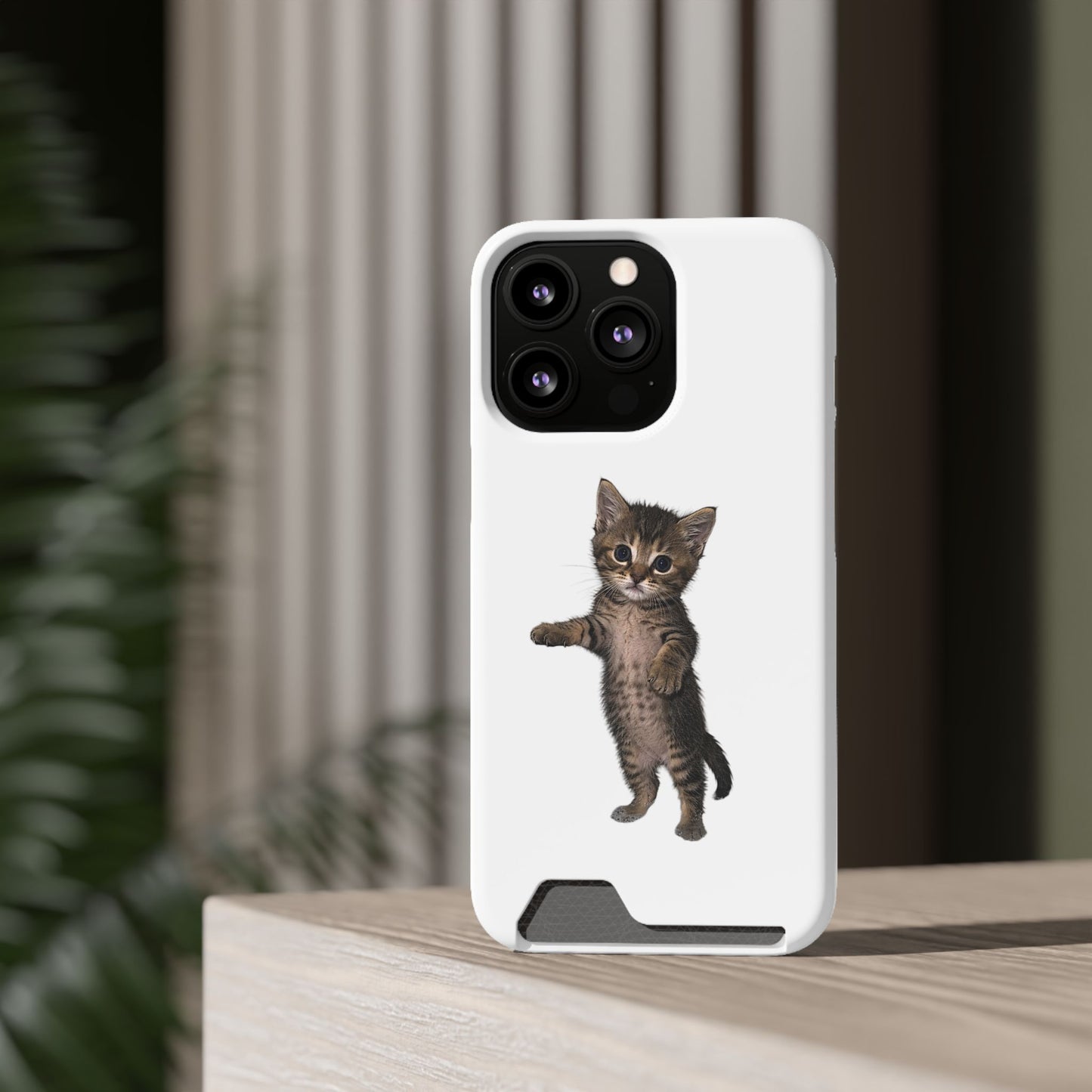 Cute Standing Kitten Phone Case with Card Holder