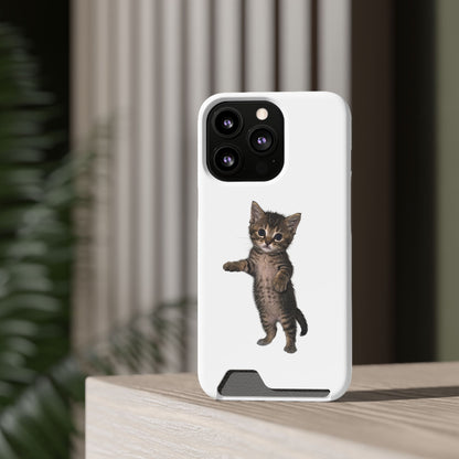 Cute Standing Kitten Phone Case with Card Holder