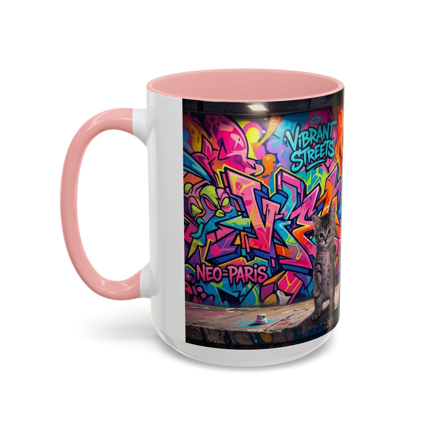 Street Kitties Graffiti Coffee Mug — Colorful Cat Art Accent Mug (11/15oz)