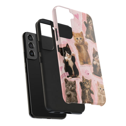 Cute Kittens Tough Phone Case — Pink Paw Print Protective Phone Cover