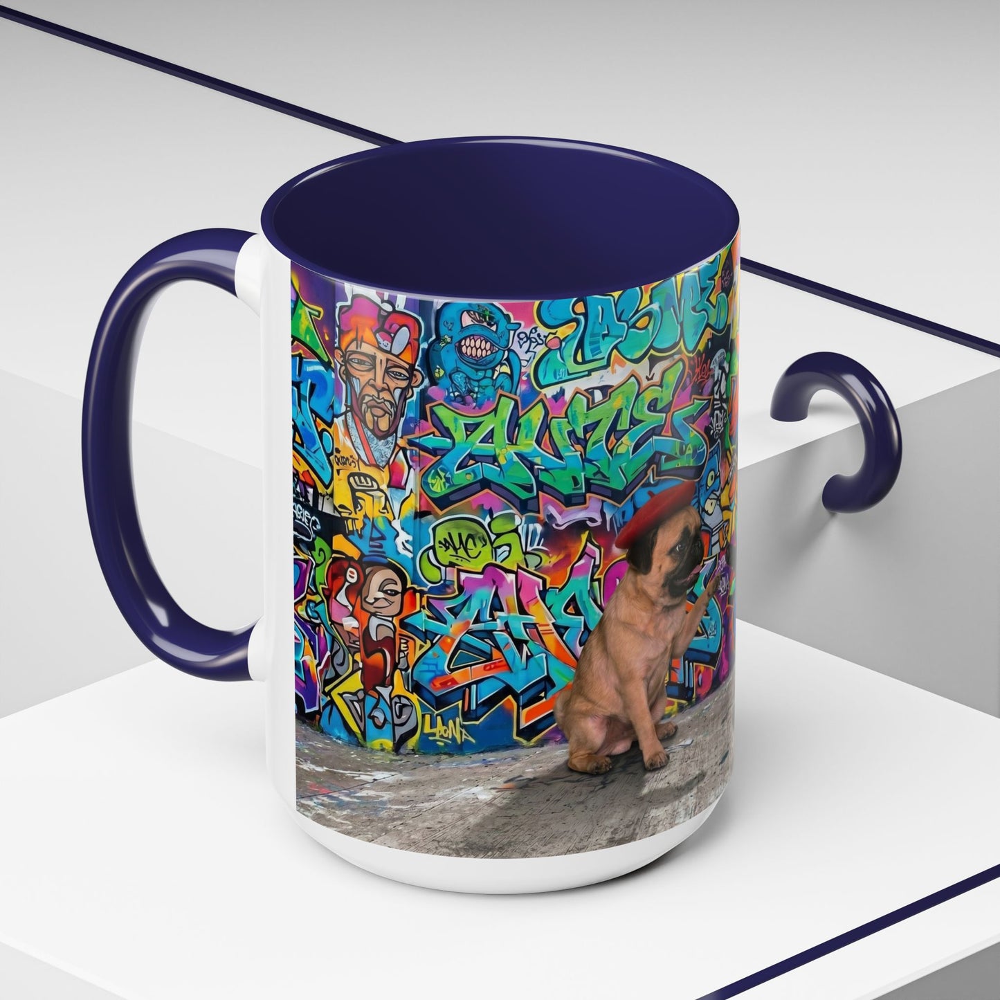 Graffiti Pug Coffee Mug — Colorful Street Art Accent Mug (11/15oz)