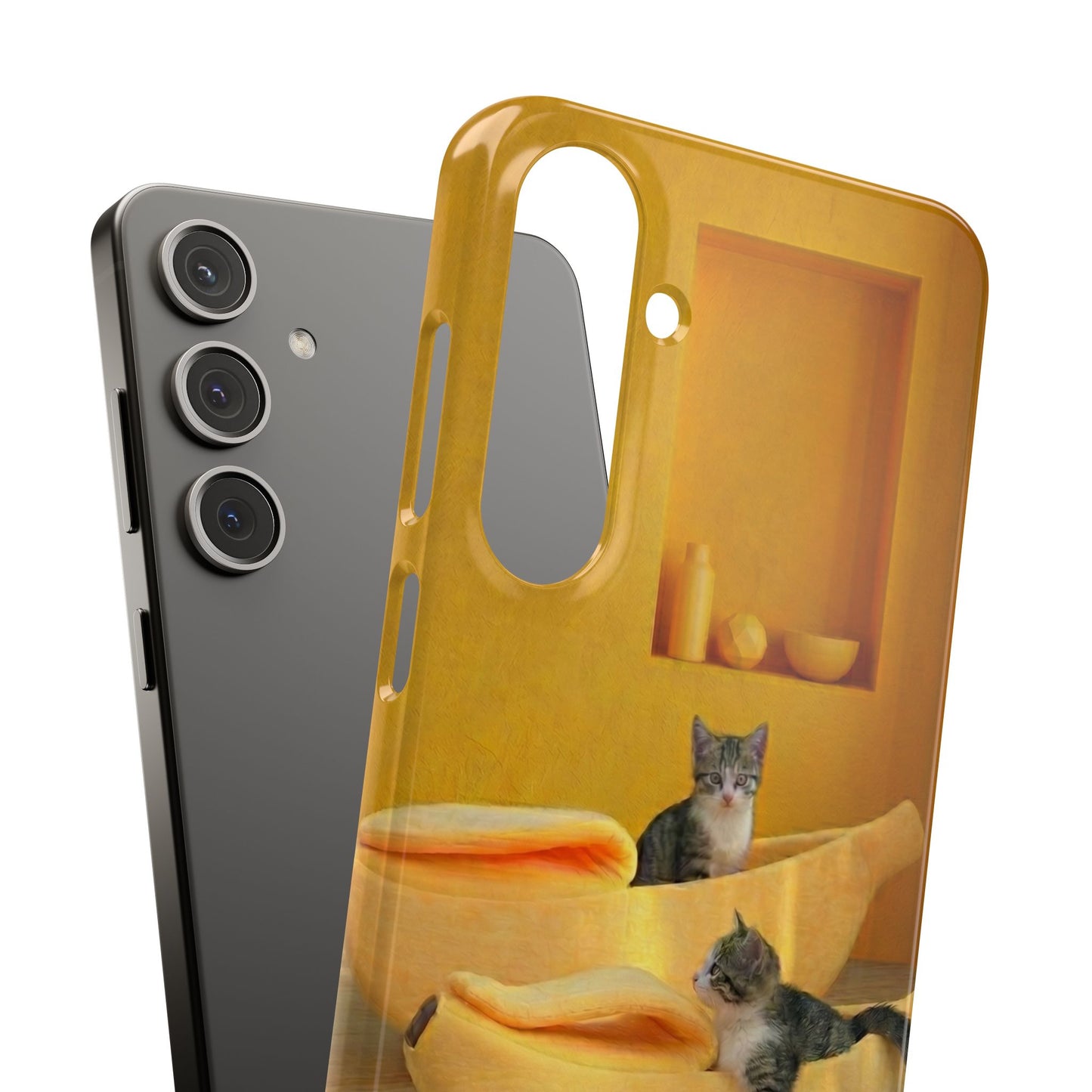 Cat Cozy Phone Case – Cute Kittens in Yellow Living Room Snap Case