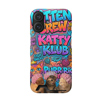 Cat Crew Katty Klub Phone Card Case — Cute Graffiti Kitten Wallet Phone Case