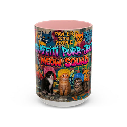 Graffiti Meow Squad Accent Coffee Mug — Cute Kittens ‘Purr-ject’ Street Art Design (11/15oz)
