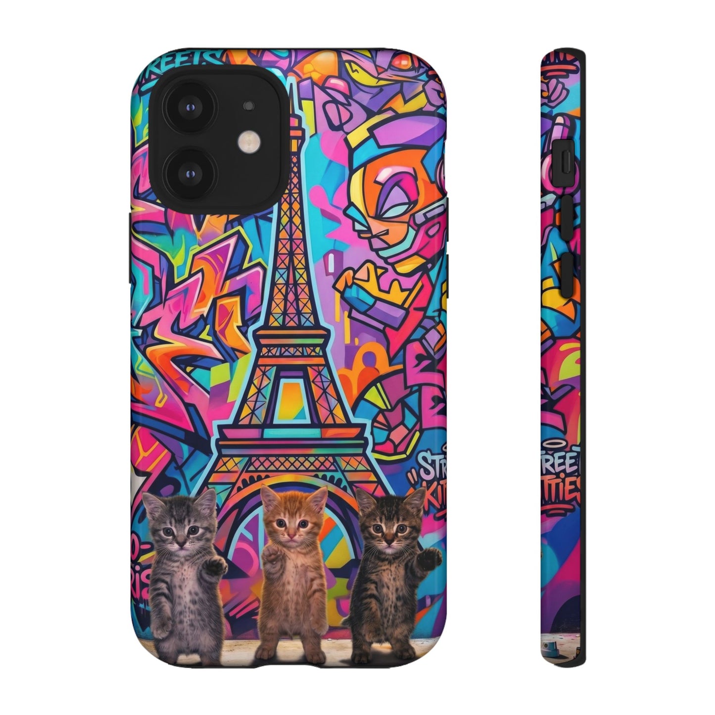 Cat Graffiti Eiffel Phone Case — Colorful Urban Parisian iPhone Cover