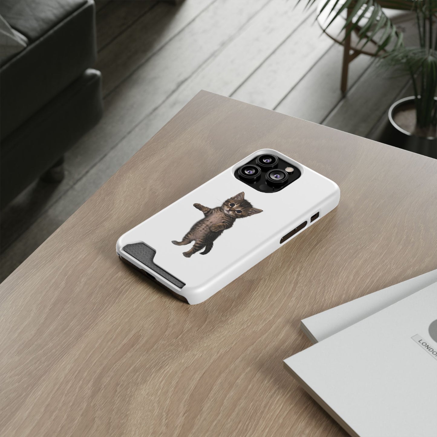 Cute Standing Kitten Phone Case with Card Holder
