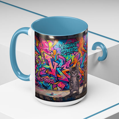 Street Kitties Graffiti Coffee Mug — Colorful Cat Art Accent Mug (11/15oz)