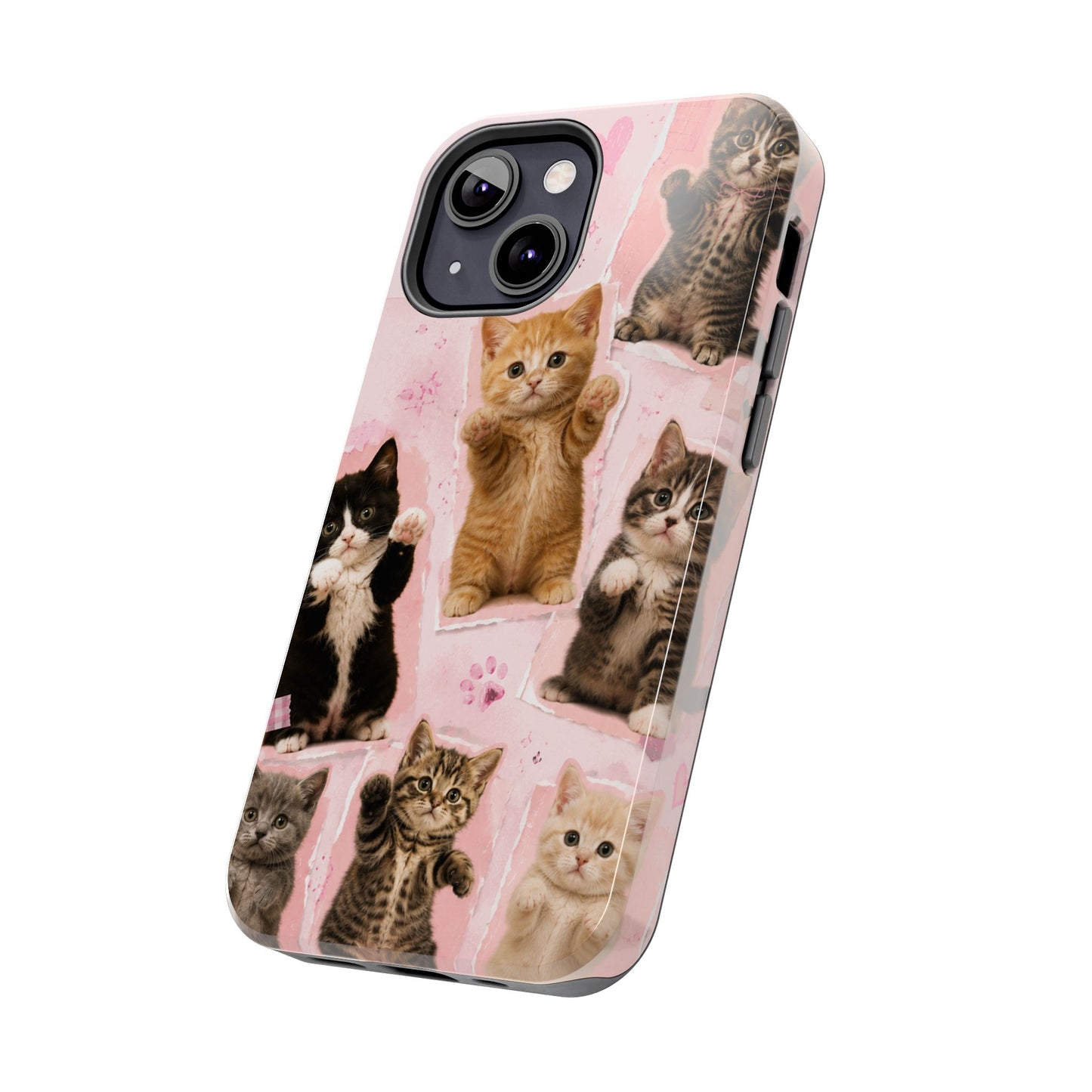 Cute Kittens Tough Phone Case — Pink Paw Print Protective Phone Cover