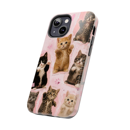 Cute Kittens Tough Phone Case — Pink Paw Print Protective Phone Cover