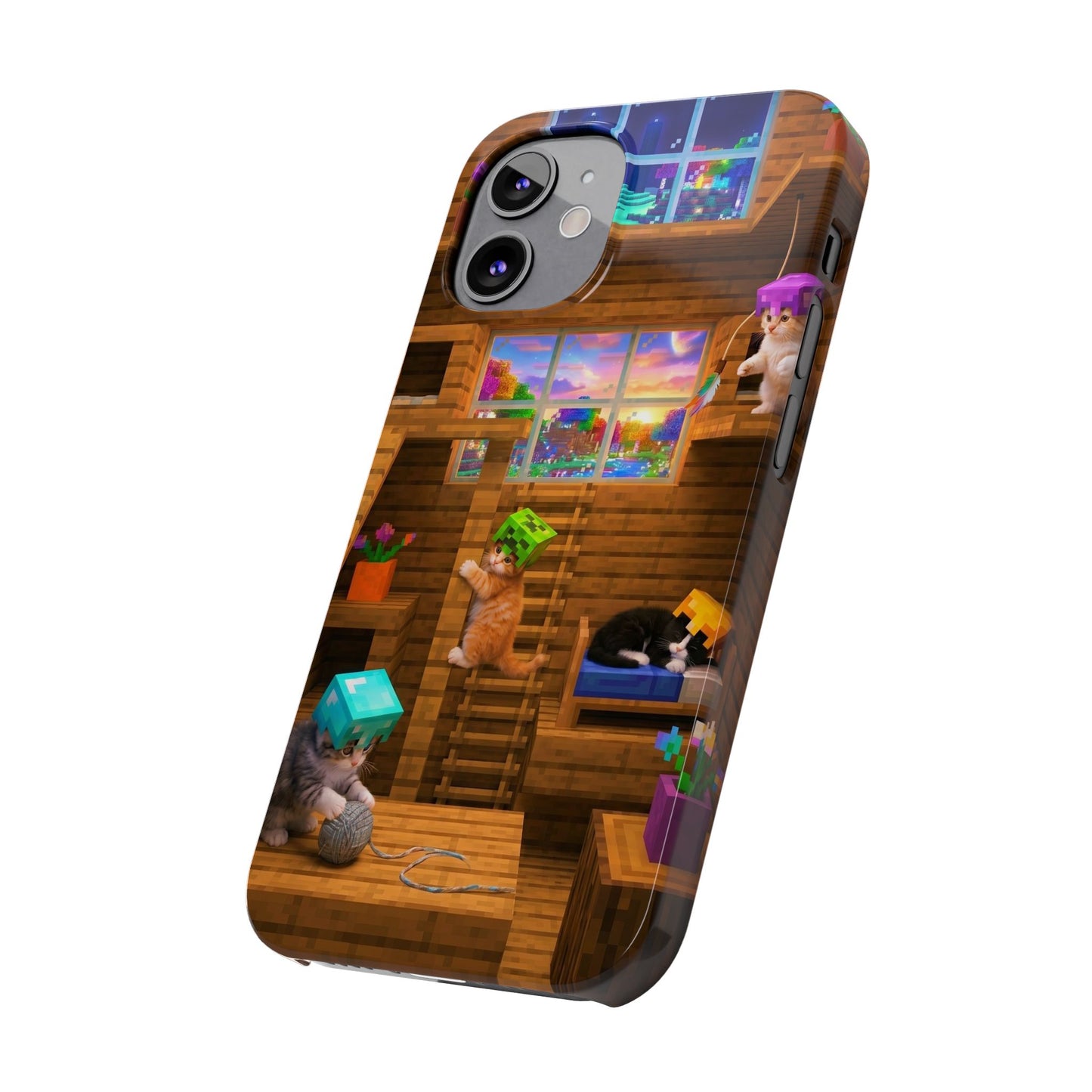Minecraft Cozy Treehouse Slim Phone Case — Gamer Pixel Cabin Design