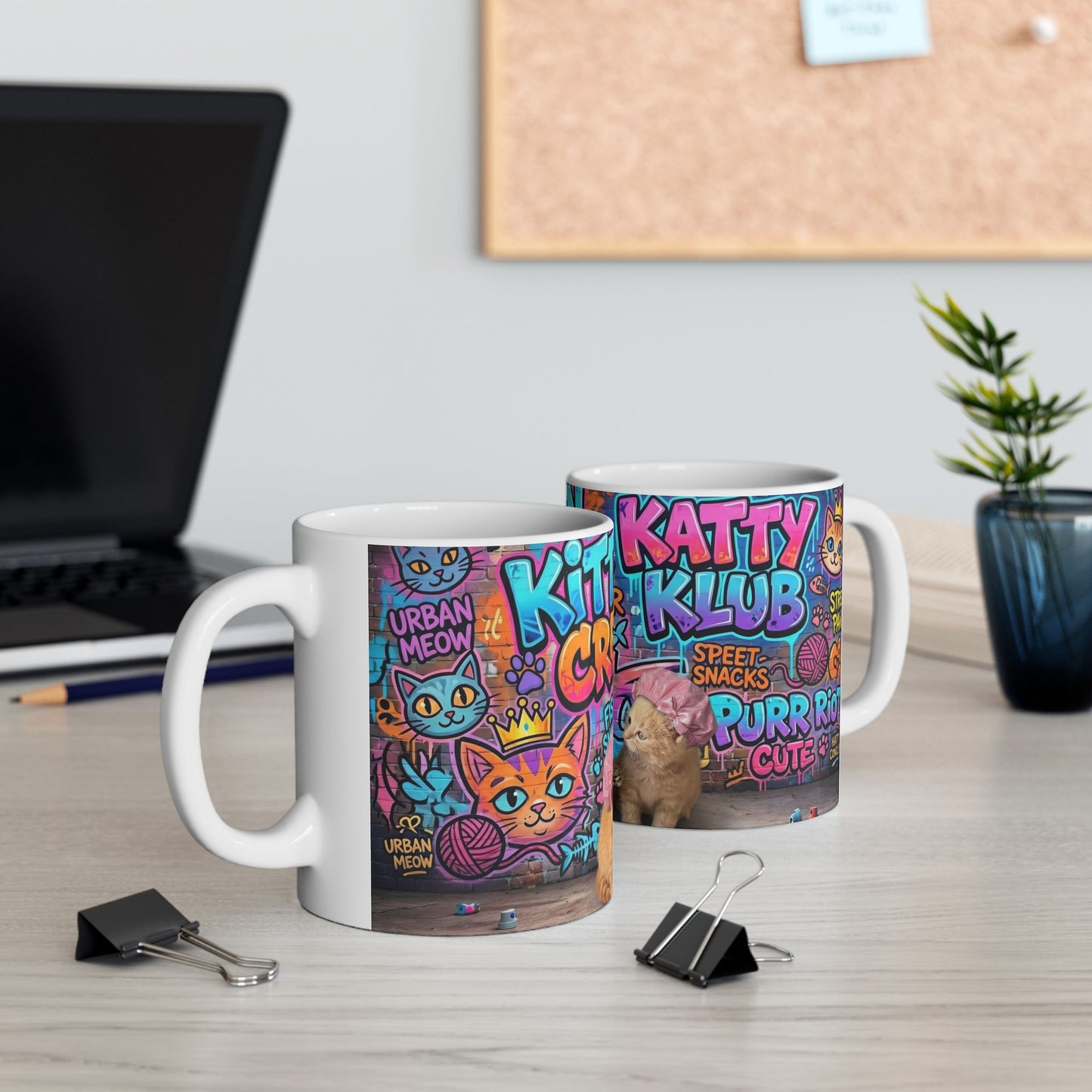 Kitten Crew Ceramic Mug — Colorful Street Art Cat Design (11oz/15oz)