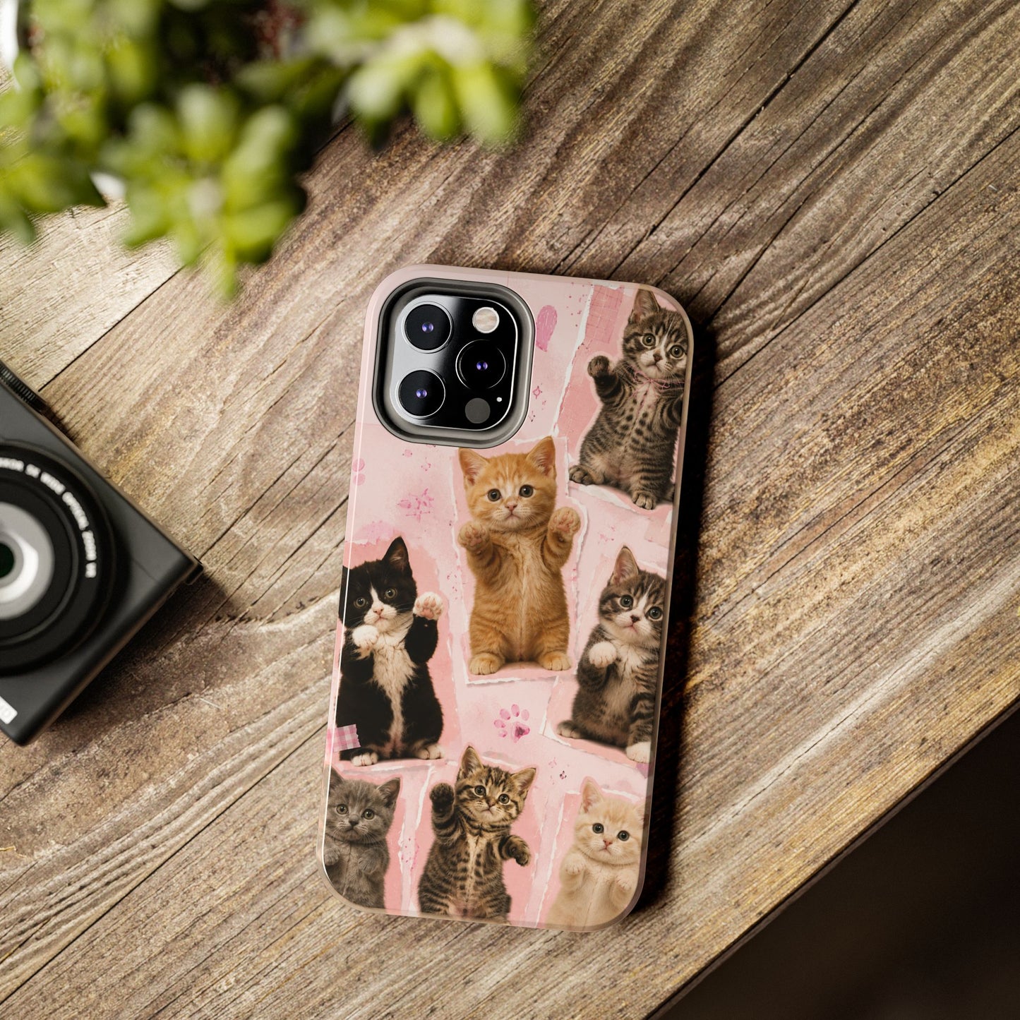 Cute Kittens Tough Phone Case — Pink Paw Print Protective Phone Cover