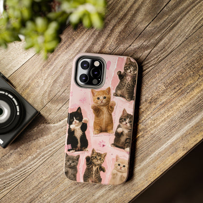 Cute Kittens Tough Phone Case — Pink Paw Print Protective Phone Cover