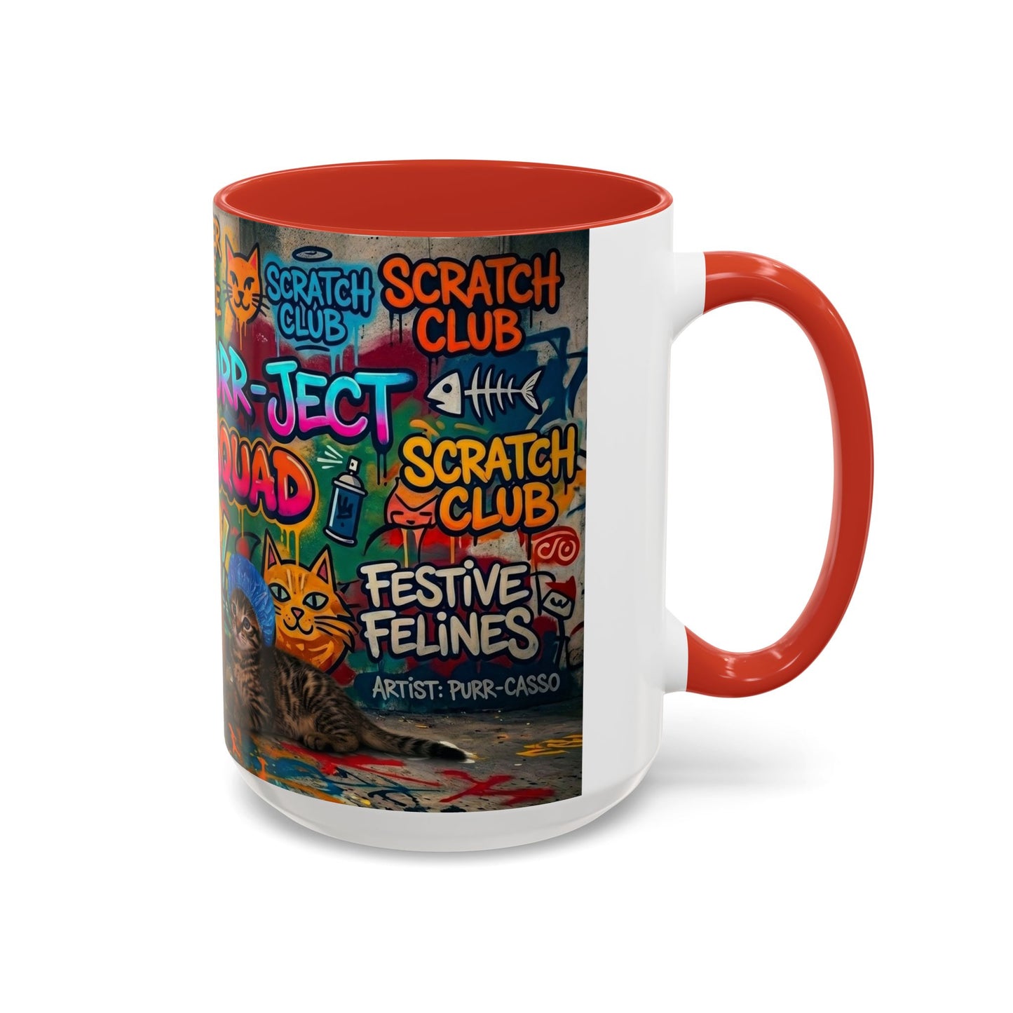 Graffiti Meow Squad Accent Coffee Mug — Cute Kittens ‘Purr-ject’ Street Art Design (11/15oz)