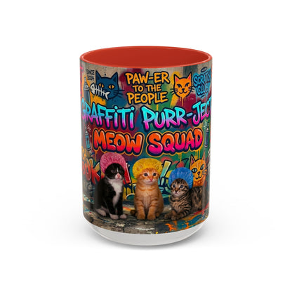 Graffiti Meow Squad Accent Coffee Mug — Cute Kittens ‘Purr-ject’ Street Art Design (11/15oz)