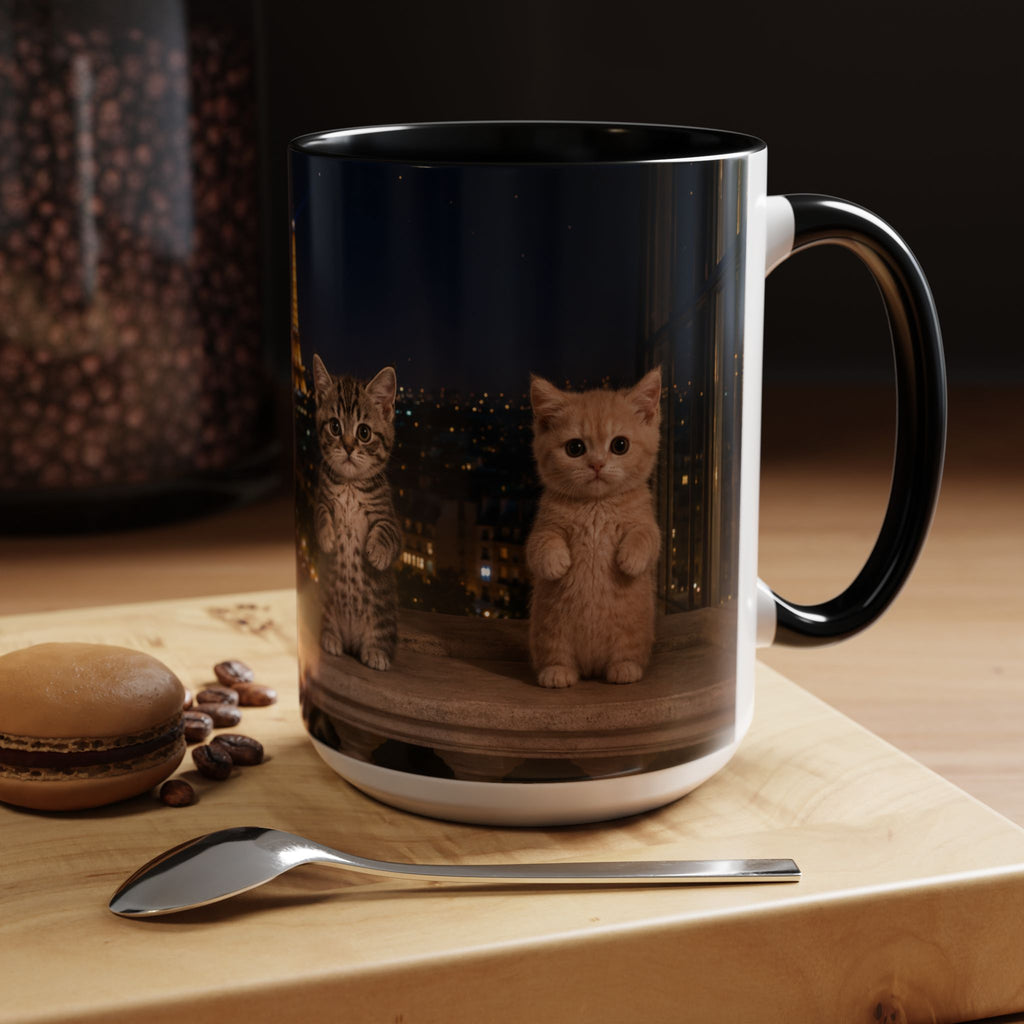 Paris Kittens Coffee Mug — Cute Cat Nightscape Accent Mug (11/15 oz)