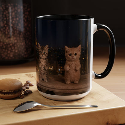 Paris Kittens Coffee Mug — Cute Cat Nightscape Accent Mug (11/15 oz)