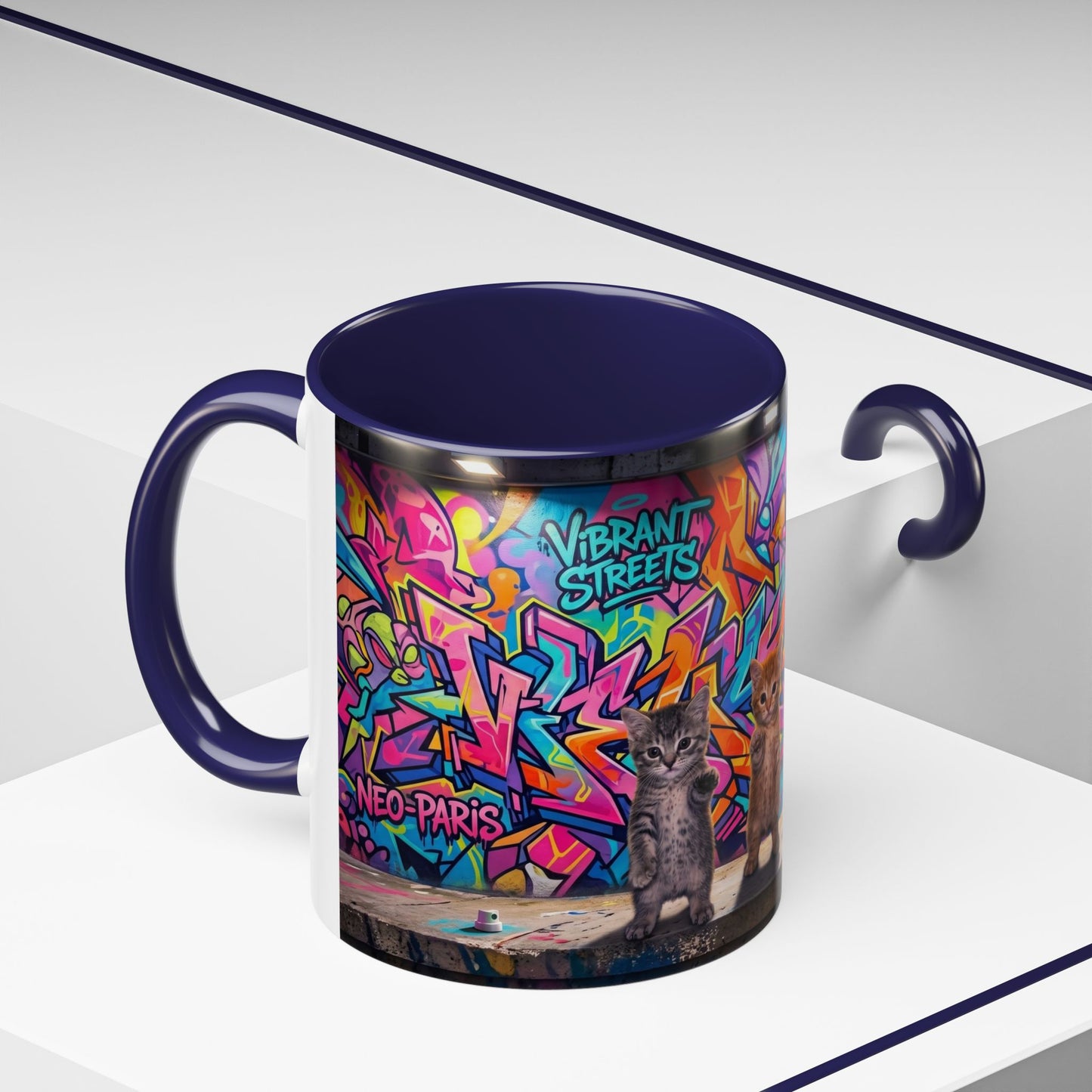 Street Kitties Graffiti Coffee Mug — Colorful Cat Art Accent Mug (11/15oz)
