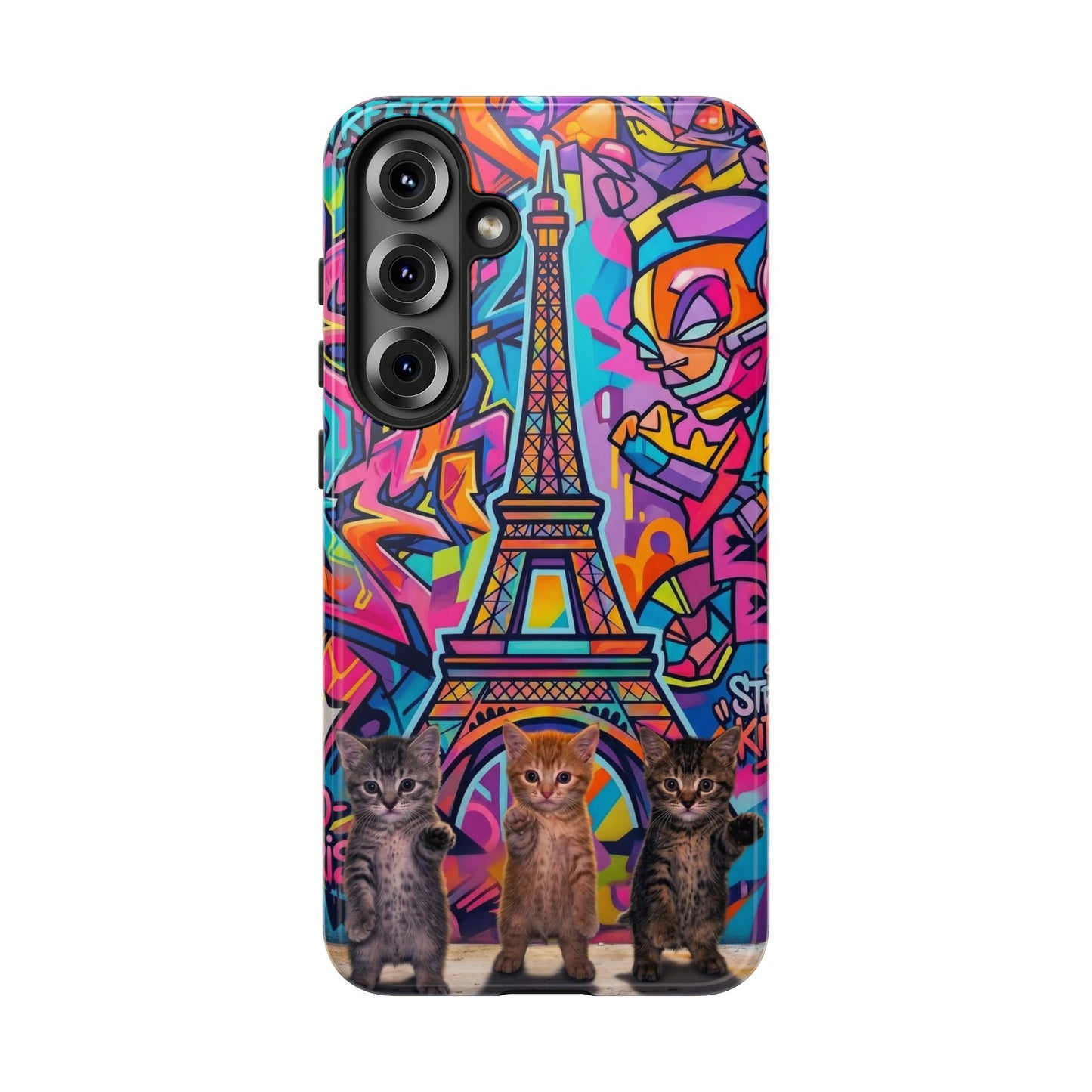 Cat Graffiti Eiffel Phone Case — Colorful Urban Parisian iPhone Cover