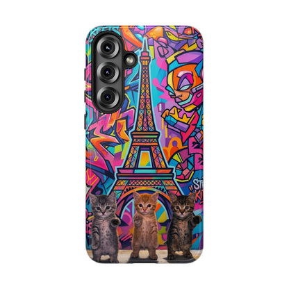 Cat Graffiti Eiffel Phone Case — Colorful Urban Parisian iPhone Cover