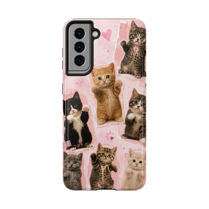 Cute Kittens Tough Phone Case — Pink Paw Print Protective Phone Cover