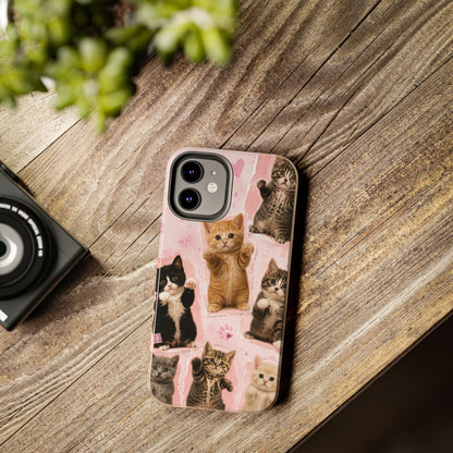 Cute Kittens Tough Phone Case — Pink Paw Print Protective Phone Cover