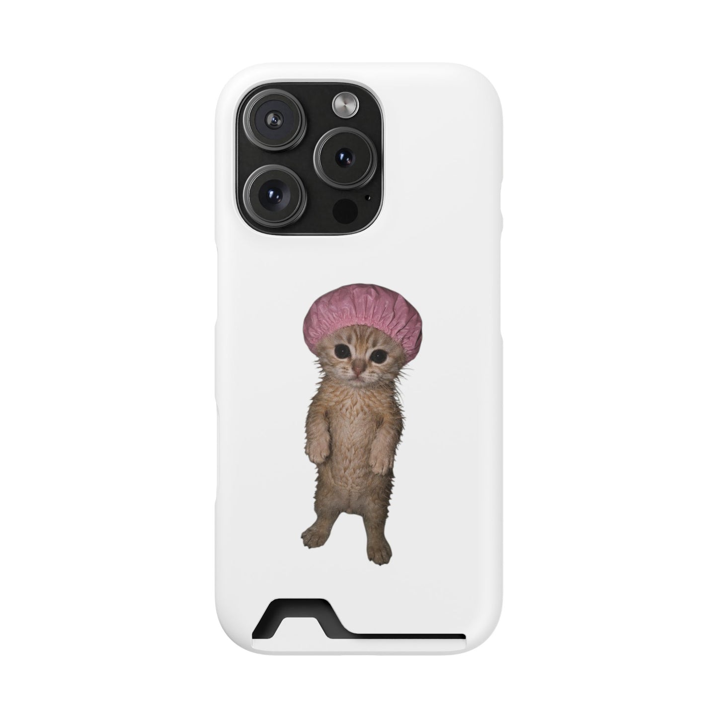 Cute Standing Kitten Cat Shower Cap  Phone Case with Card Holder