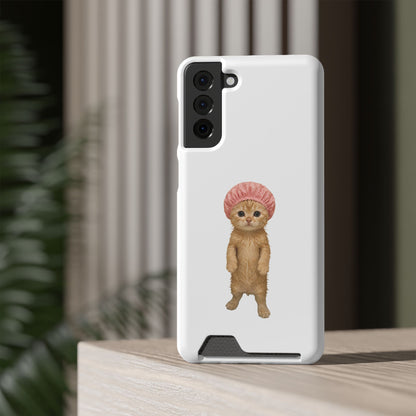 Cute Cat Shower Cap Phone Card Case