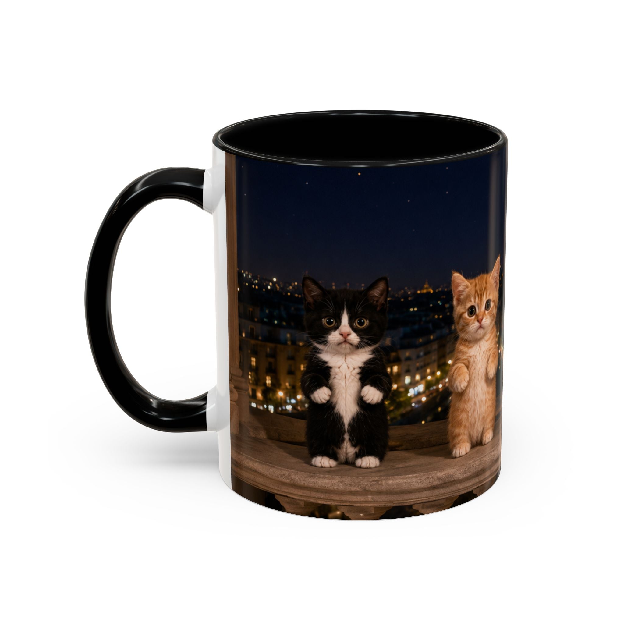 Paris Kittens Coffee Mug — Cute Cat Nightscape Accent Mug (11/15 oz)