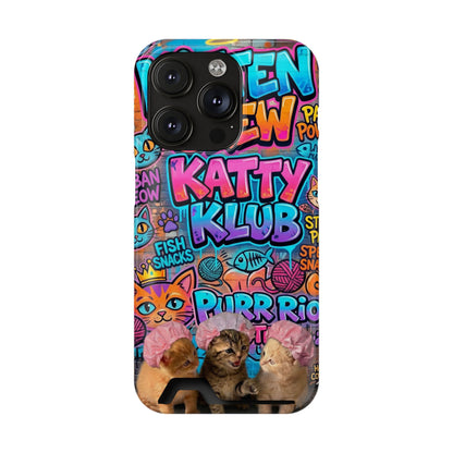 Cat Crew Katty Klub Phone Card Case — Cute Graffiti Kitten Wallet Phone Case