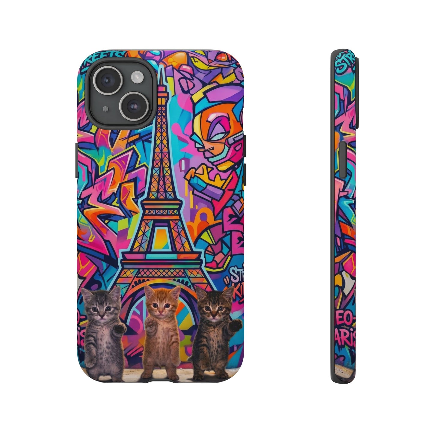 Cat Graffiti Eiffel Phone Case — Colorful Urban Parisian iPhone Cover