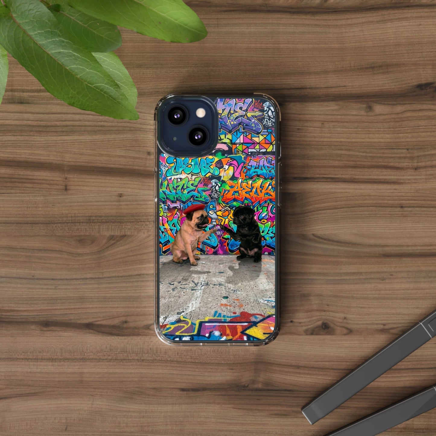 Clear Phone Case — Colorful Graffiti Pugs Design