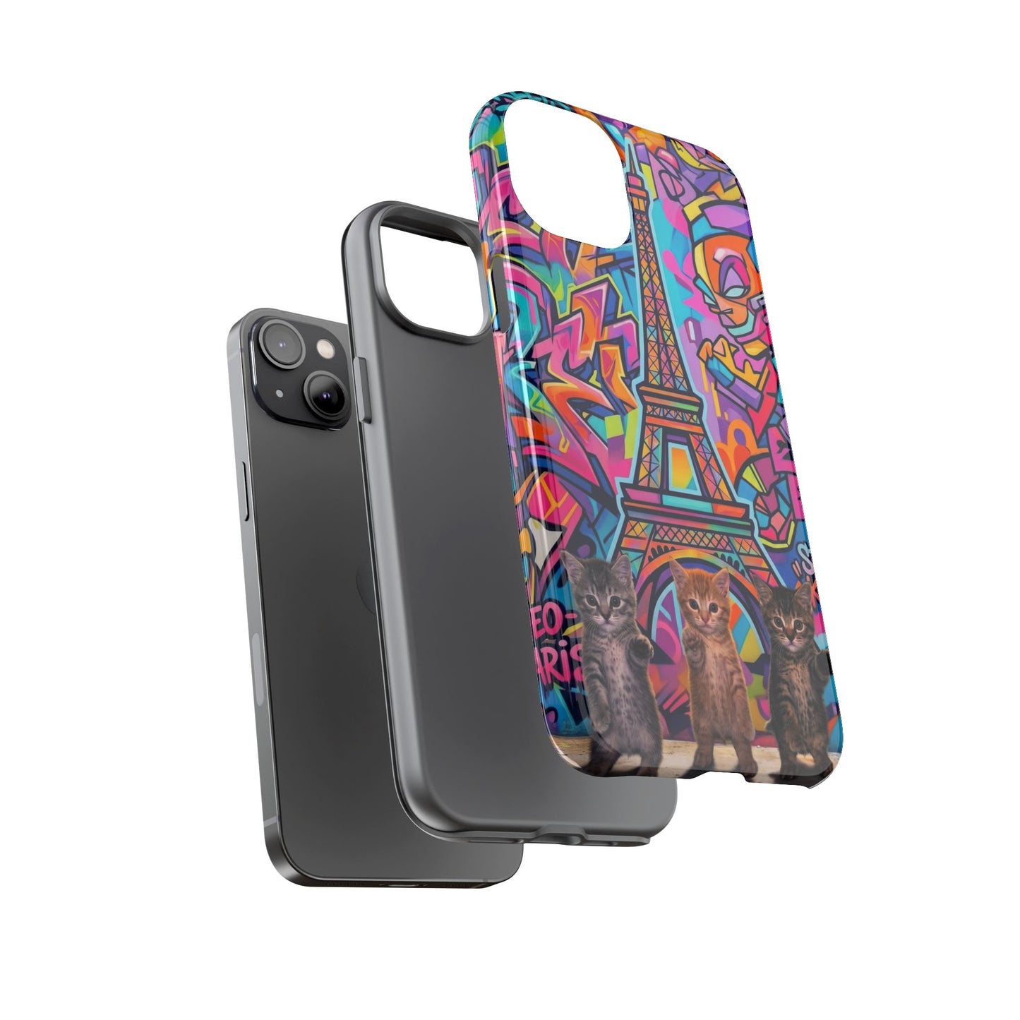 Cat Graffiti Eiffel Phone Case — Colorful Urban Parisian iPhone Cover
