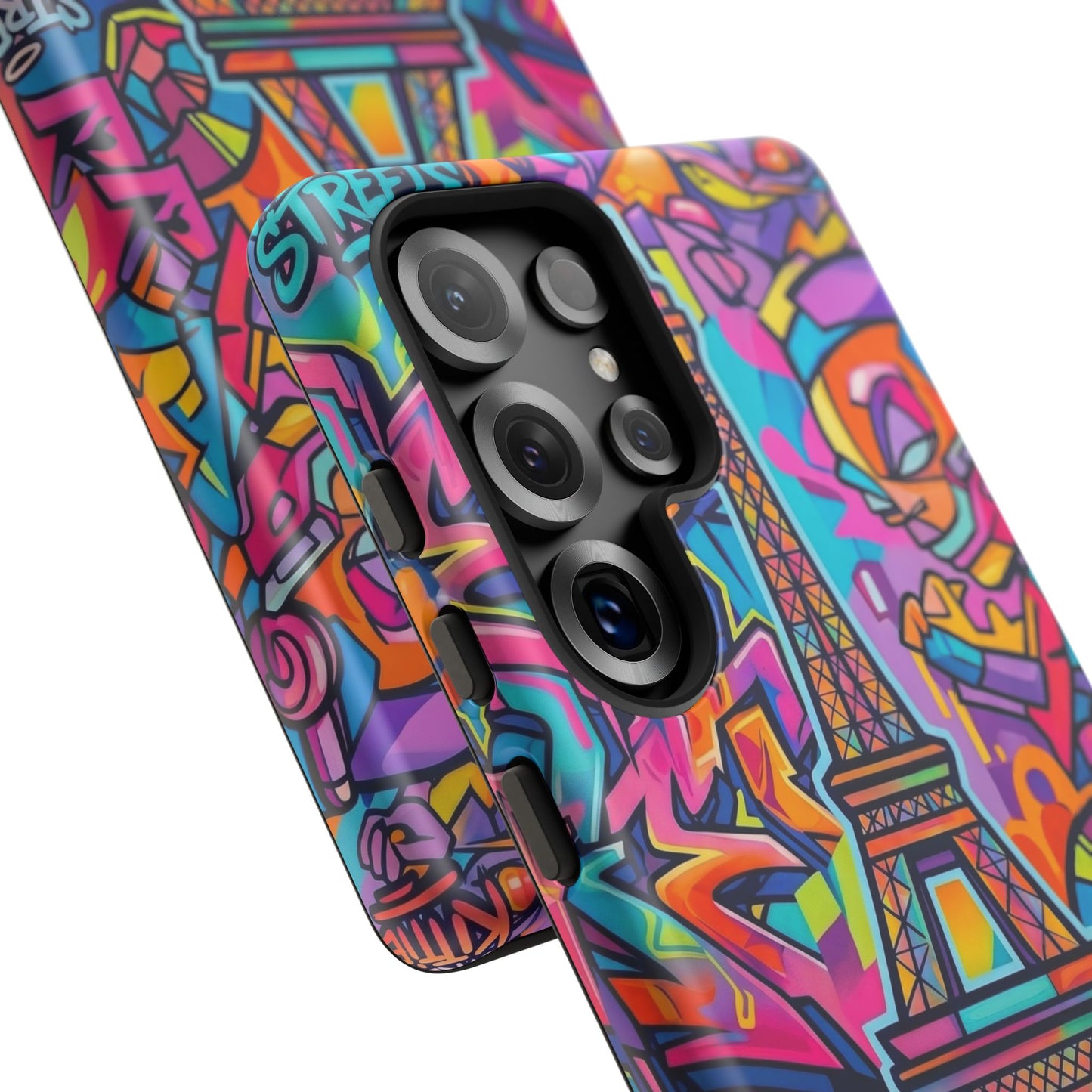 Cat Graffiti Eiffel Phone Case — Colorful Urban Parisian iPhone Cover